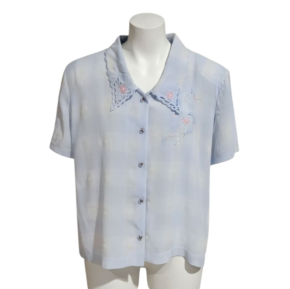 Embroidered Sheer Short Sleeve Button Down-Vintage - Picture 1 of 9